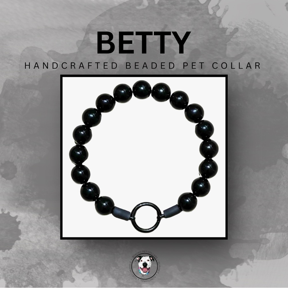 Handcrafted Beaded Dog Collar - Betty - Black Acrylic Bead Collar